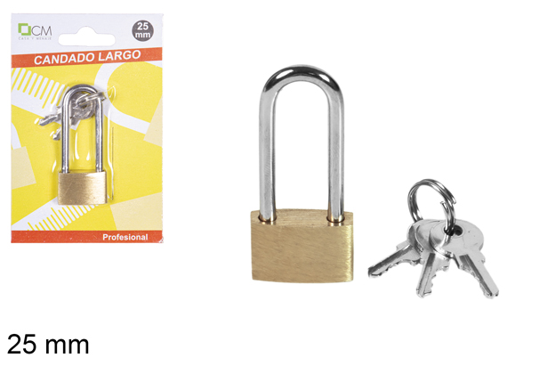 Long bronze security padlock 25 mm