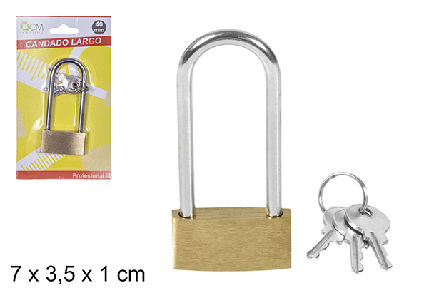 Long bronze security padlock 40 mm