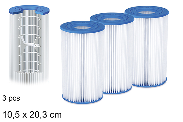 Pack 3 cartuchos para filtro de piscina 10,5x20,3 cm