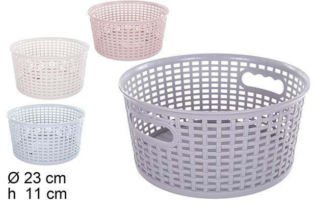 [111907] Panier rond en plastique rotin couleurs assorties