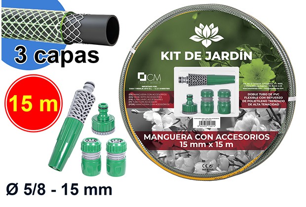 Manguera con accesorios 15 mm x 15 m.