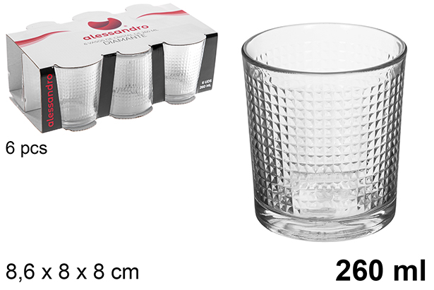 Pack 6 bicchieri da acqua in vetro Diamante 260 ml