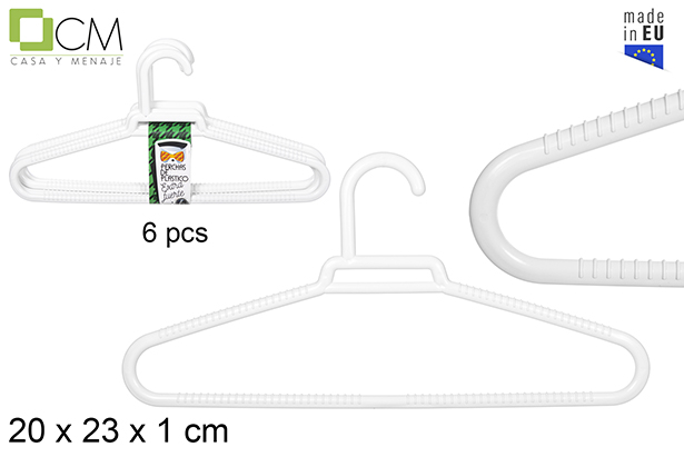 Pack 6 cintres en plastique blanc extra solide