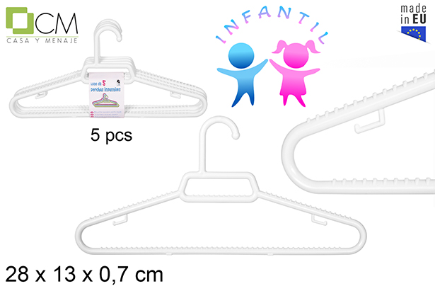 Pack 5 perchas plástico blanco infantil 