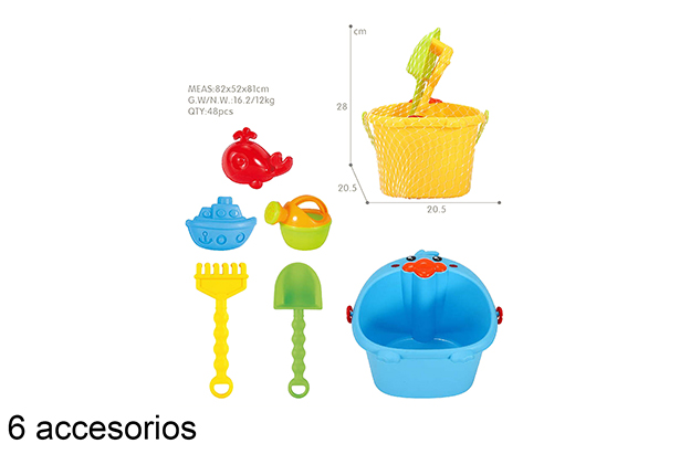 [112279] Secchiello da spiaggia colori 6 accessori