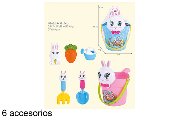 [112281] Secchiello da spiaggia colori 6 accessori