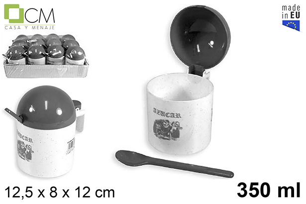 Açucareiro de plástico efeito mármore com colher 350 ml