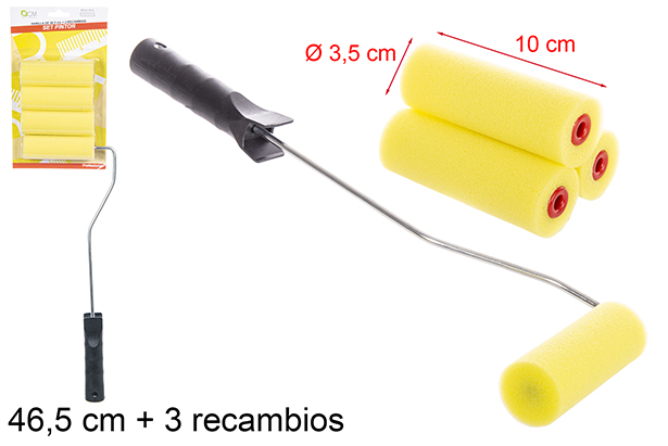 Set pittore rullo in schiuma da 10 cm e 3 ricariche con asta 46,5 cm