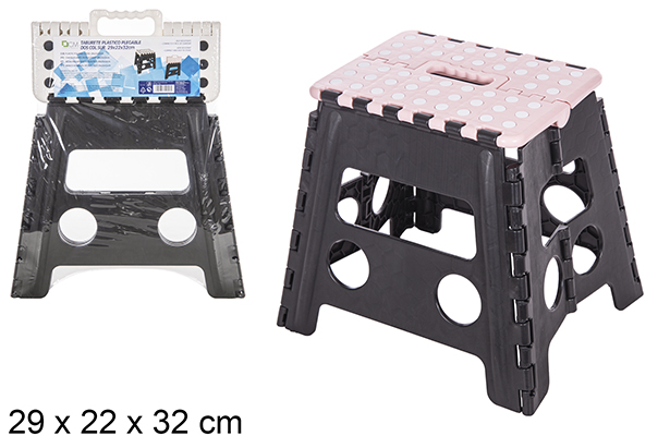 [112053] Sgabello pieghevole plastica bianco/rosa assortito 32 cm 