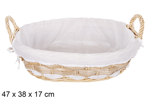 Cesto ovale in vimini naturale con tessuto 47x38 cm