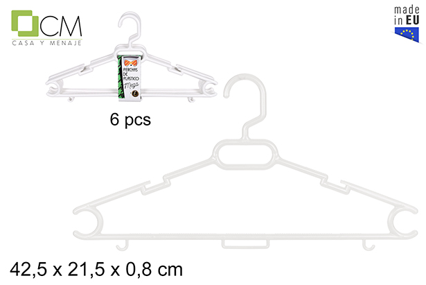 Pack 6 super perchas de plástico blancas
