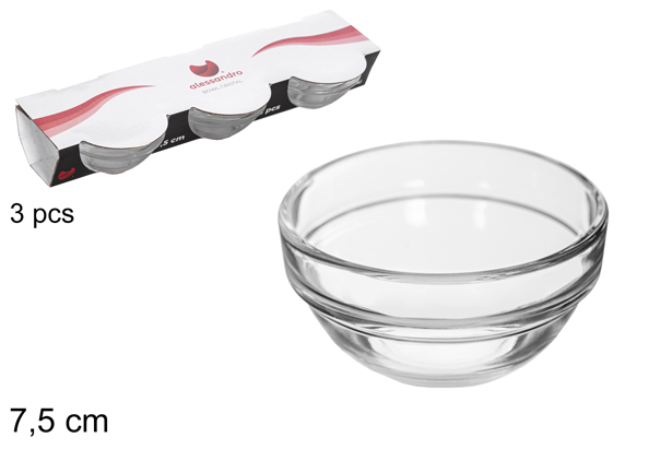 Pack 3 bols en verre 7,5 cm