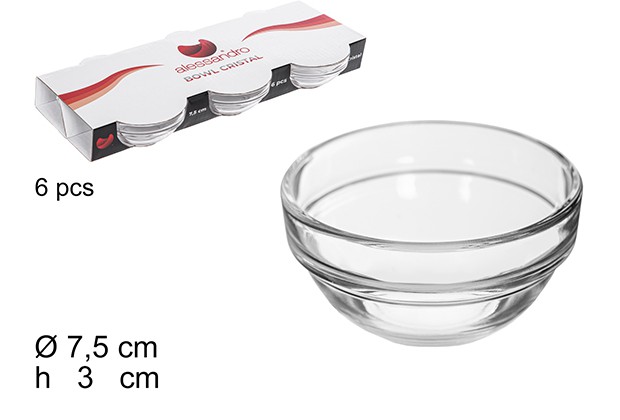 Pack 6 bowls cristal  7,5 cm