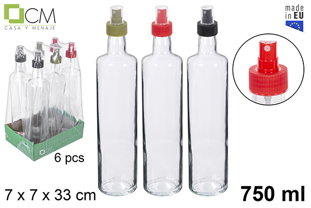 [112211] Flacon rond verre avec pulvérisateur couleurs assorties  750 ml
