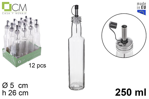 Aceitera/vinajera cristal redonda tapón acero antigoteo 250 ml