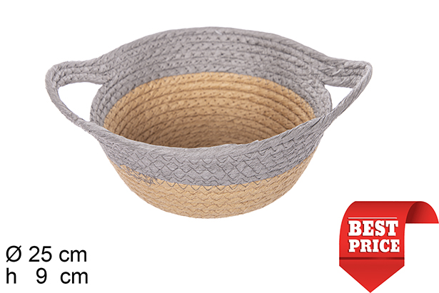 Cesta cuerda papel natural/gris con asas 25x9 cm