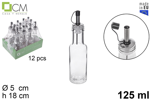 Aceitera/vinajera cristal redonda tapón acero antigoteo 125 ml