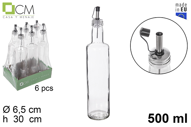 Aceitera/vinajera cristal redonda tapón acero antigoteo 500 ml
