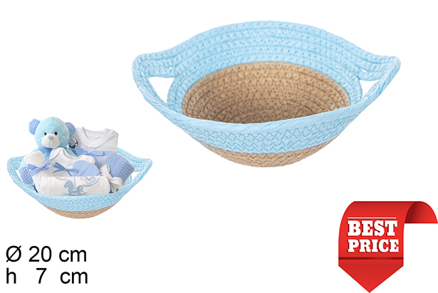 [111729] Natural/turquoise paper rope basket with handles 20x7 cm