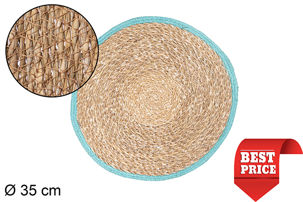 [111803] Dessous de plat en jonc de mer bord jute turquoise 35 cm