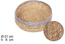 Cesta redonda seagrass natural borde yute gris 21 cm
