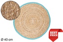 Dessous de plat en jonc de mer bord jute turquoise 40 cm