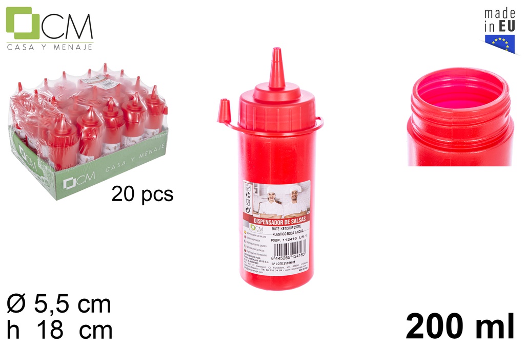 Bottiglia di ketchup in plastica a bocca larga 200 ml