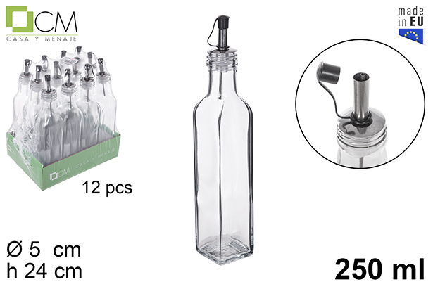 Squared glass cruet with anti-drip stopper 250 ml 