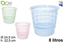 Round plastic paper bin pastel colors 8 l.