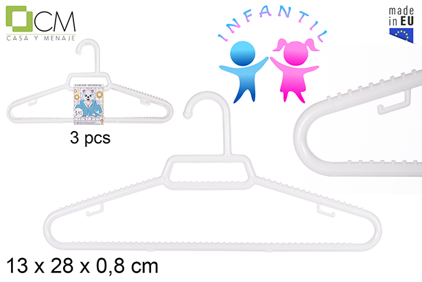 Pack 3 perchas de plástico blanco infantil