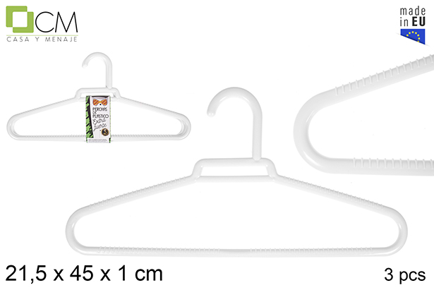 Pack 3 cabides de plástico branco extra forte