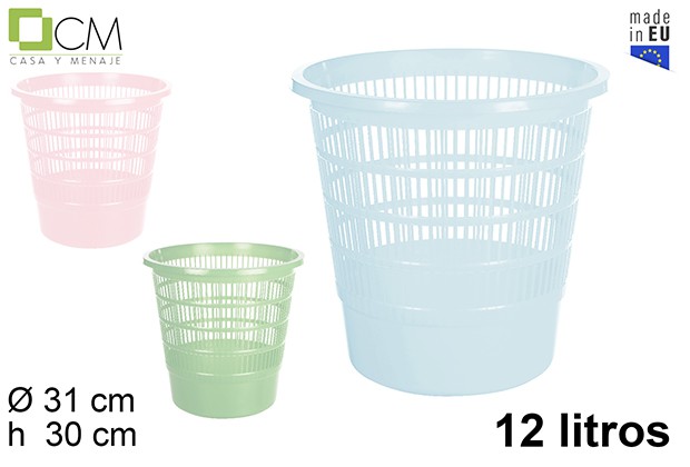 Round plastic paper bin pastel colors 12 l.