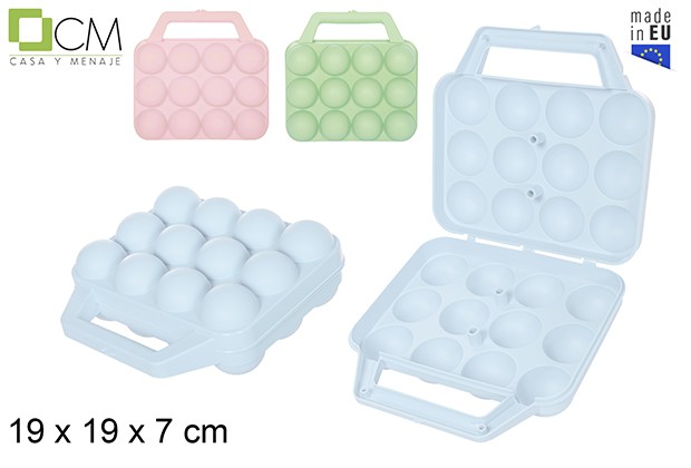 Coquetier en plastique 12 oeufs avec anses couleurs pastels