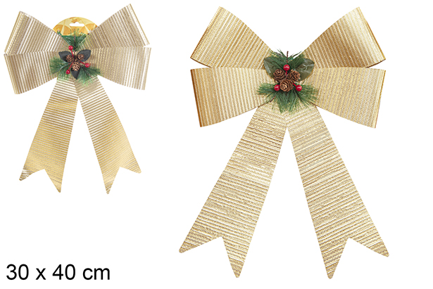 Laço de Natal dourado decorado com pinhas 30x40 cm