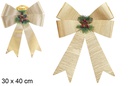 Gold Christmas bow decorated with pine cones 30x40 cm