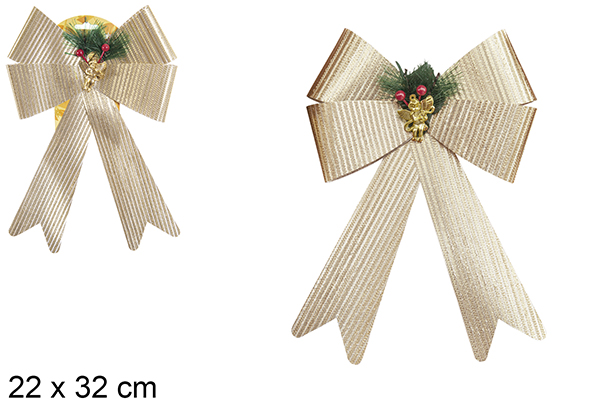 [112922] Noeud de Noël doré décoré d'ananas et d'ange 22x32 cm