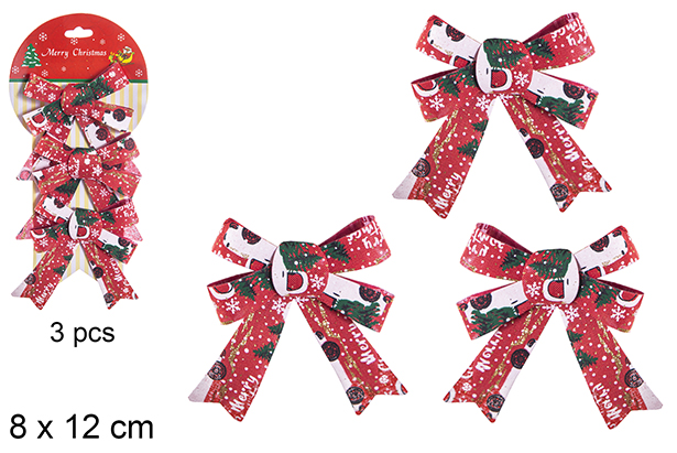 Pack 3 fiocchi di Natale decorati albero 8x12 cm