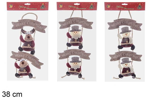 Pack 3 Merry Christmas hanging dolls 38 cm