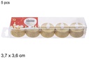 Pack 5 candele da tè a LED glitterate oro 3,7x3,6 cm