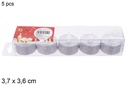 Pack 5 velas LED purpurina plata 3,7x3,6 cm