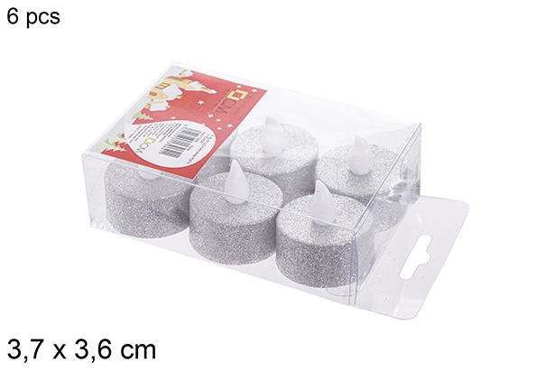 Pack 6 velas LED plata 3,7x3,6 cm