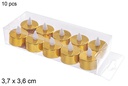 Pack 10 gold glitter LED tea lights 3,7x3,6 cm