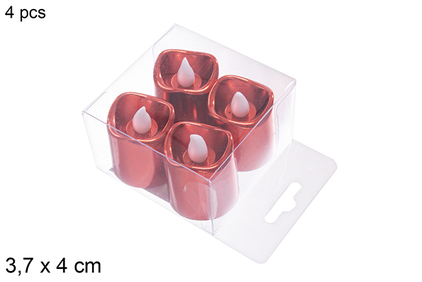 Pack 4 velas LED roja 3,7x4 cm