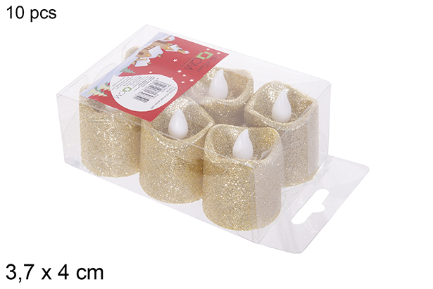 [113075] Pack 6 bougies LED à paillettes or 3,7x4 cm