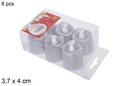 Pack 6 velas LED purpurina plata 3,7x4 cm