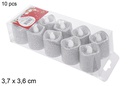 Pack 10 candele LED glitter argento 3,7x3,6 cm