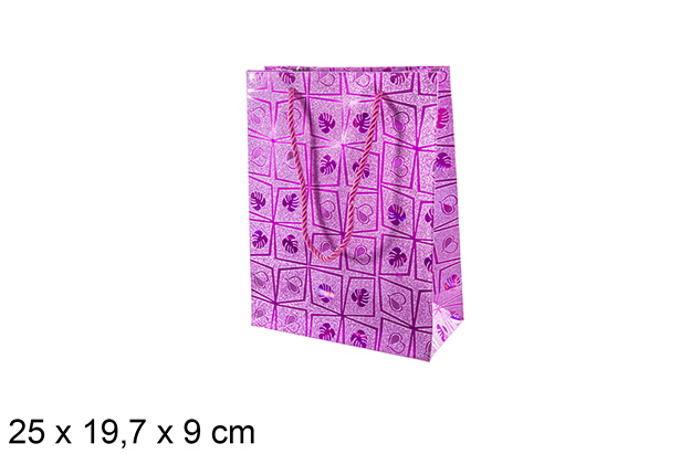[113736] Busta regalo decorata cuore lilla 25x19,7 cm