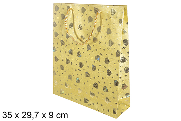 Bolsa regalo decorada diamante oro 35x29,7 cm