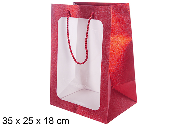 Sac cadeau rouge avec fenêtre 35x25 cm
