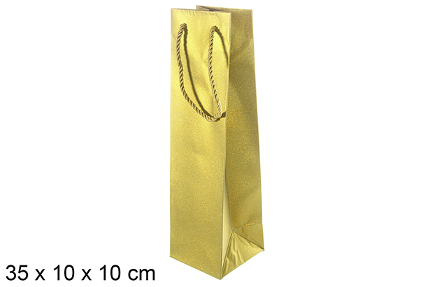 Pochette cadeau bouteille de vin dorée 35x10 cm